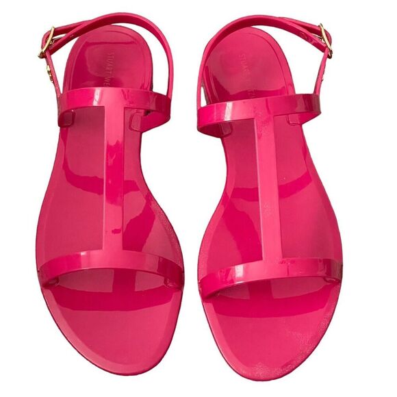 Stuart Weitzman Sandals 9 Pink Jelly Rubber Ankle T-Strap Mellie Resort - Picture 6 of 12